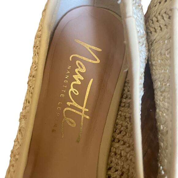 Nanette Lepore Ballet Flats Womens 6 HAYA Weaved Gold Emblem Slip On Shoes Cream - Picture 9 of 10